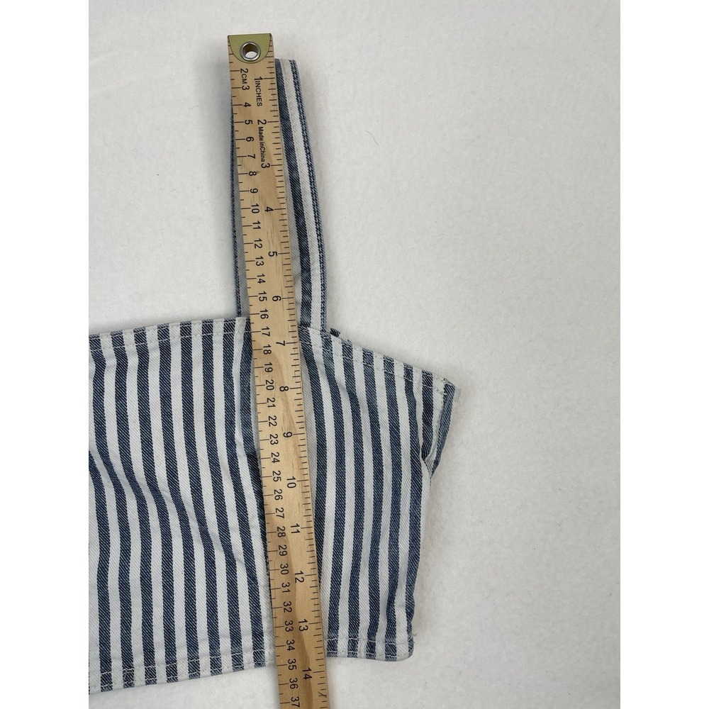 Zara Striped Denim Crop Top in Navy/Ivory‎ Size Small EUC - Picture 4 of 7